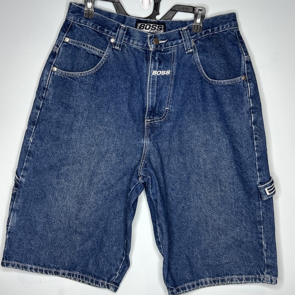 Vtg 90s BOSS By IG Denim Carpenter Jorts Size 34 Hip‎ Hop Streetwear Embroidered